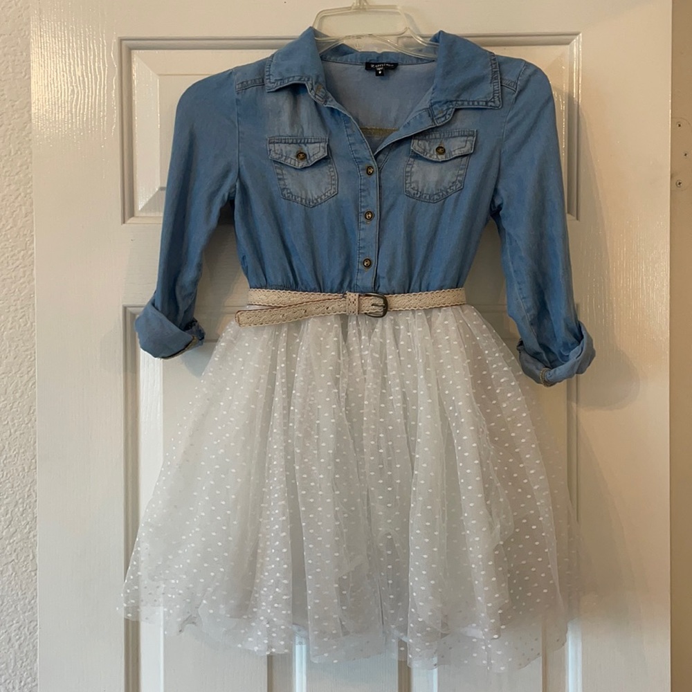 Denim and tulle girls dress. Size 8